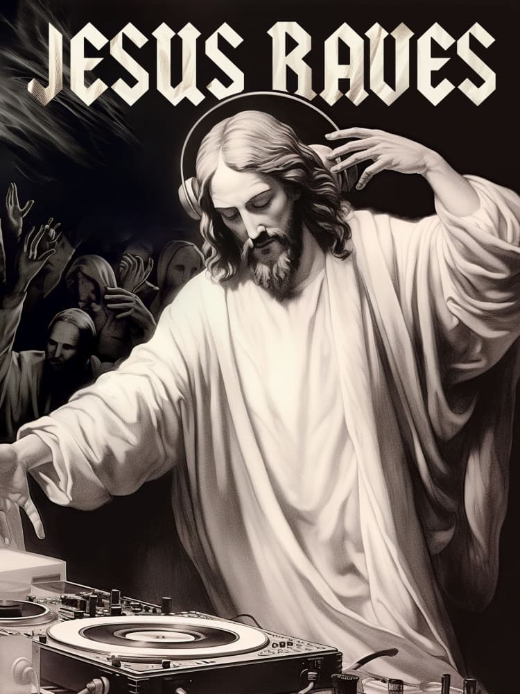 Jesus Raves by Dikhotomy — canvas wall art