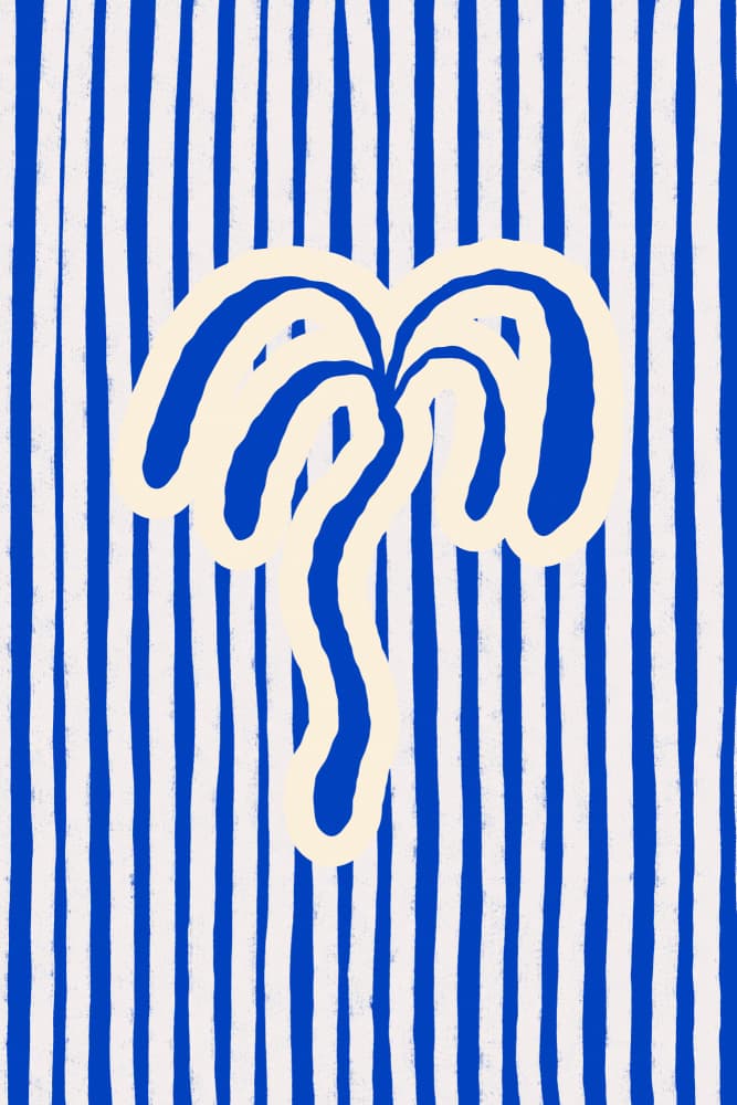 Blue Striped Palm Tree by Treechild — canvas wall art
