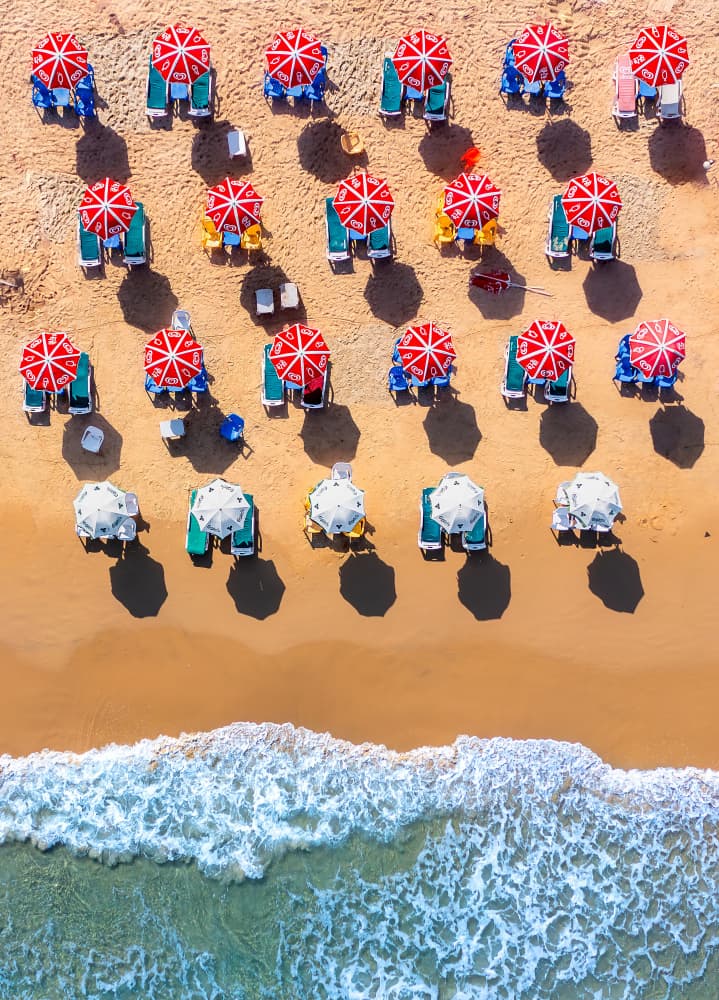 Sunny Beach Umbrellas by Gilad Topaz — canvas wall art