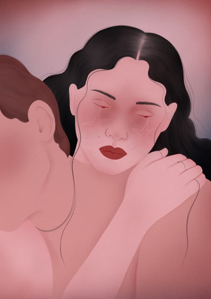 Crying Woman Embrace by Ida Alvarsson — canvas wall art