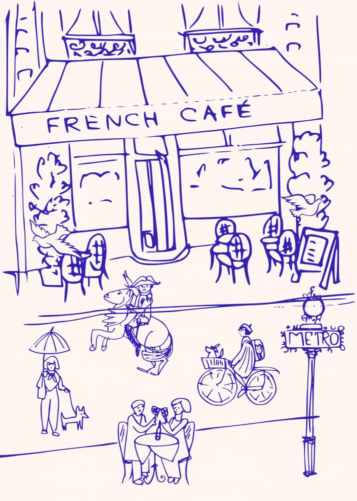 Whimsical Paris Street Sketch by RS LAB STUDIO — canvas wall art