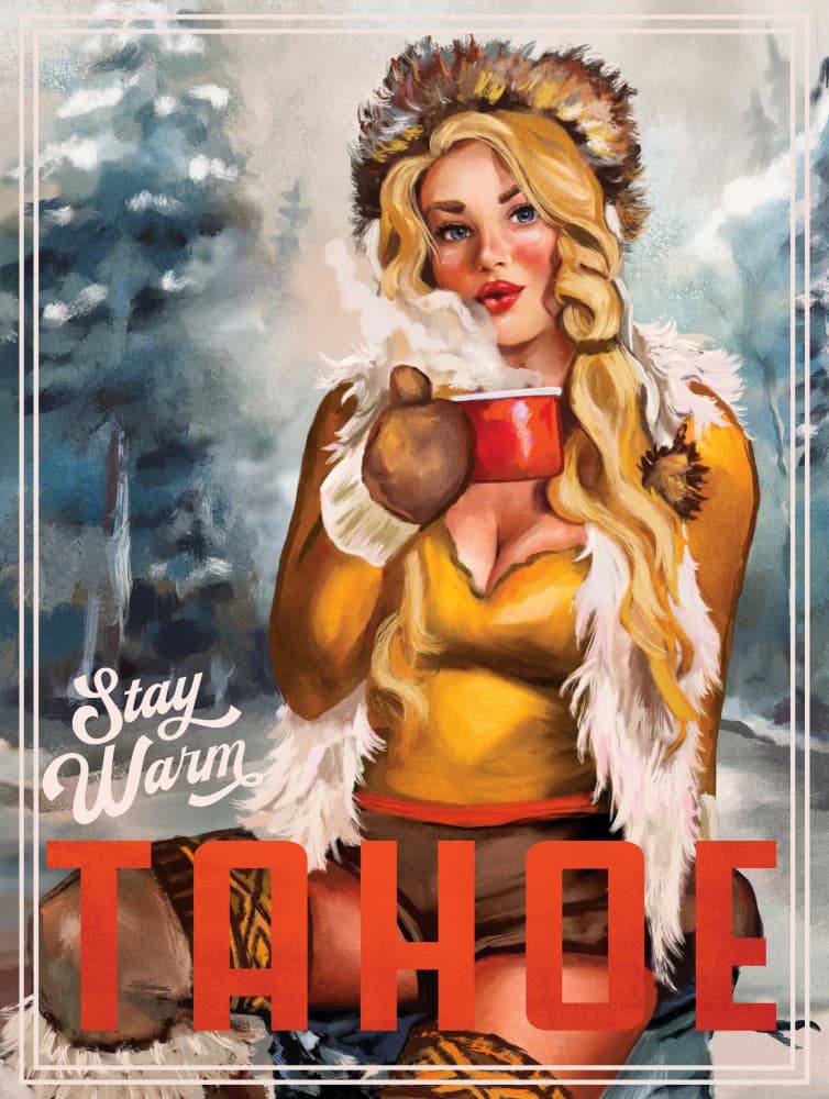 Stay Warm Tahoe Vintage Pin Up Hygge Art by The Whiskey Ginger — canvas wall art