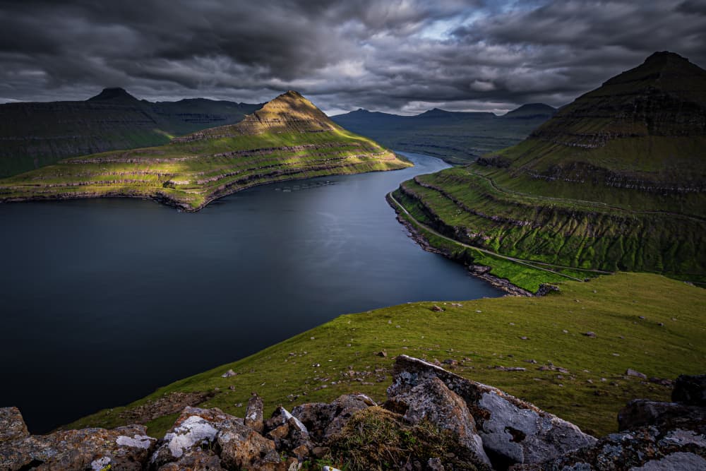 Sunlit Fjord Peaks by Martin Steeb — canvas wall art