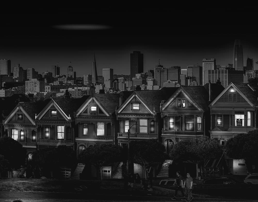 Painted Ladies San Francisco Night by Jiahong Zeng — canvas wall art