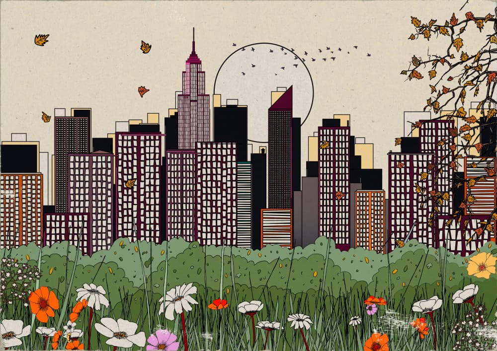 Autumn City Meadow by Nicholas — canvas wall art