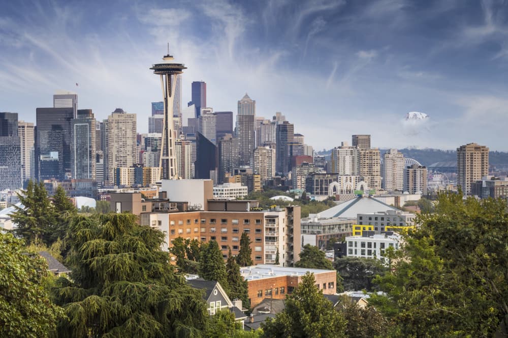 Seattle Space Needle Cityscape by Melanie Viola — canvas wall art