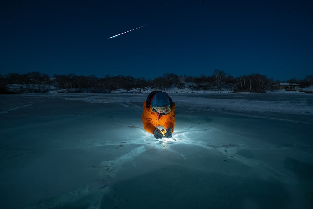 Winter Night Meteor Light by Bingo Z — canvas wall art
