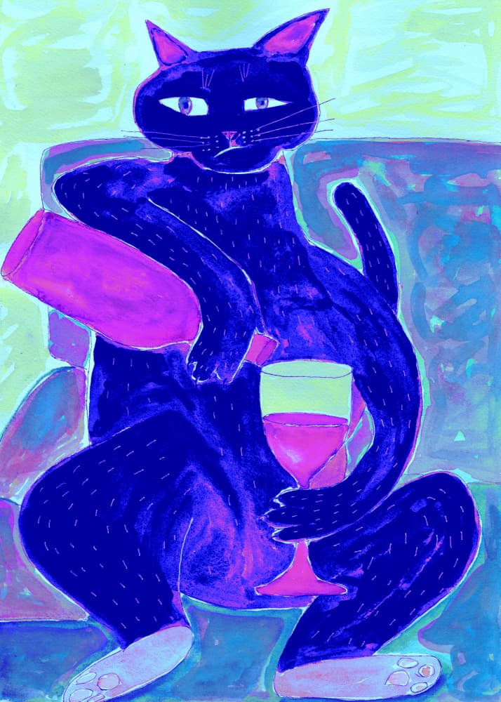 Pensive Cat With Wine by Sharyn Bursic — canvas wall art