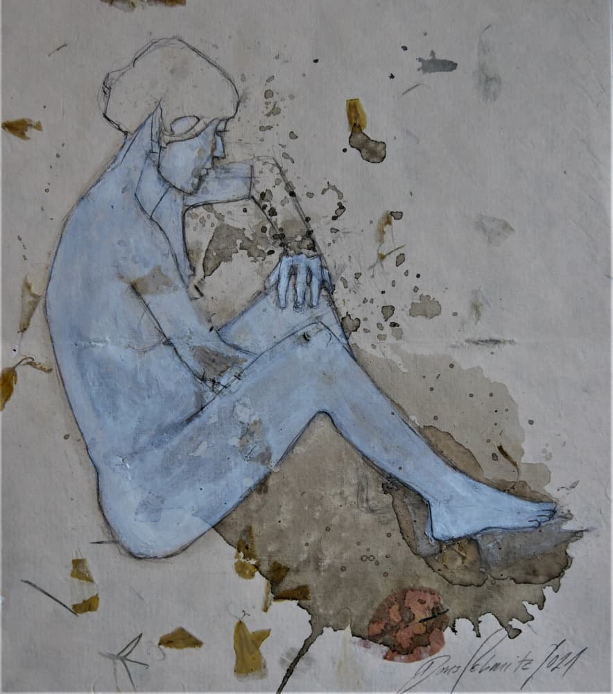 Contemplative Blue Figure by Doris Schmitz — canvas wall art