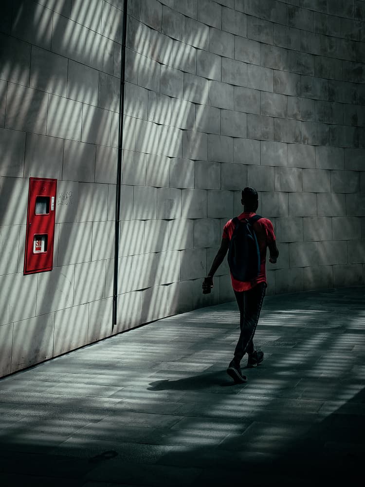 Man Walking Striped Shadows by Andy Bauer — canvas wall art