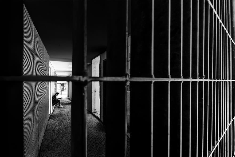 Barred Corridor Solitude by Paulo Abrantes — canvas wall art