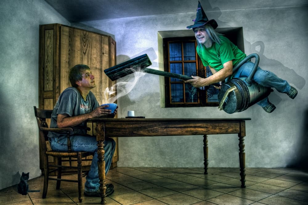 Surprise Flying Witch by Christian Roustan (Kikroune) — canvas wall art