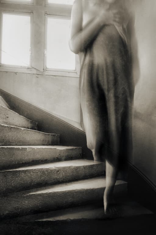 Mysterious Woman On Stairs by Charlaine Gerber — canvas wall art
