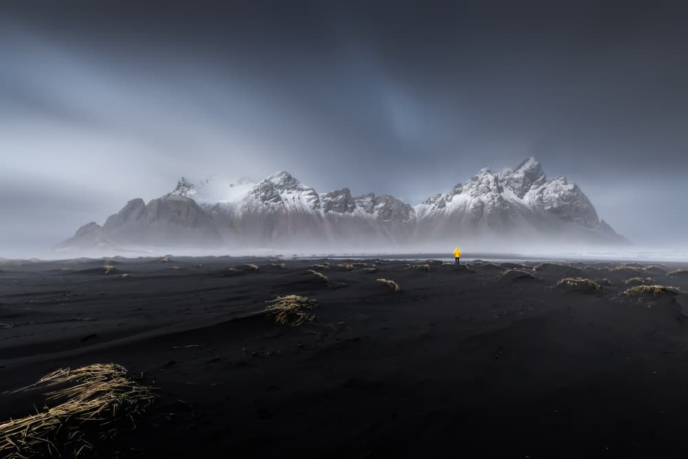 Dark Mountains Lone Figure by Jianshu — canvas wall art