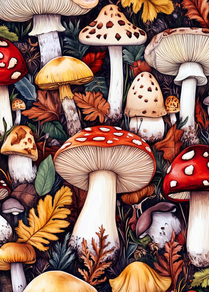 Enchanted Forest Mushrooms by Justyna Jaszke — canvas wall art