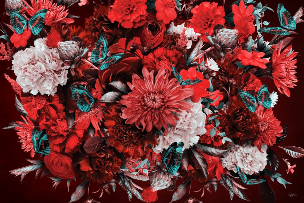 Crimson Floral Butterflies by Sue Skellern — canvas wall art