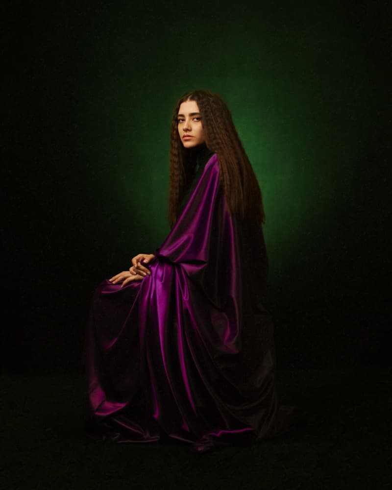Regal Purple Portrait by Mehdi Mokhtari — canvas wall art