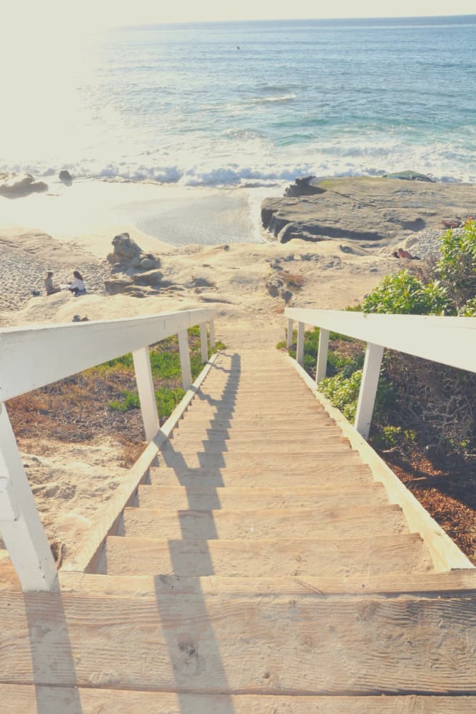 Sunny Beach Stairway by Jemma Morris — canvas wall art