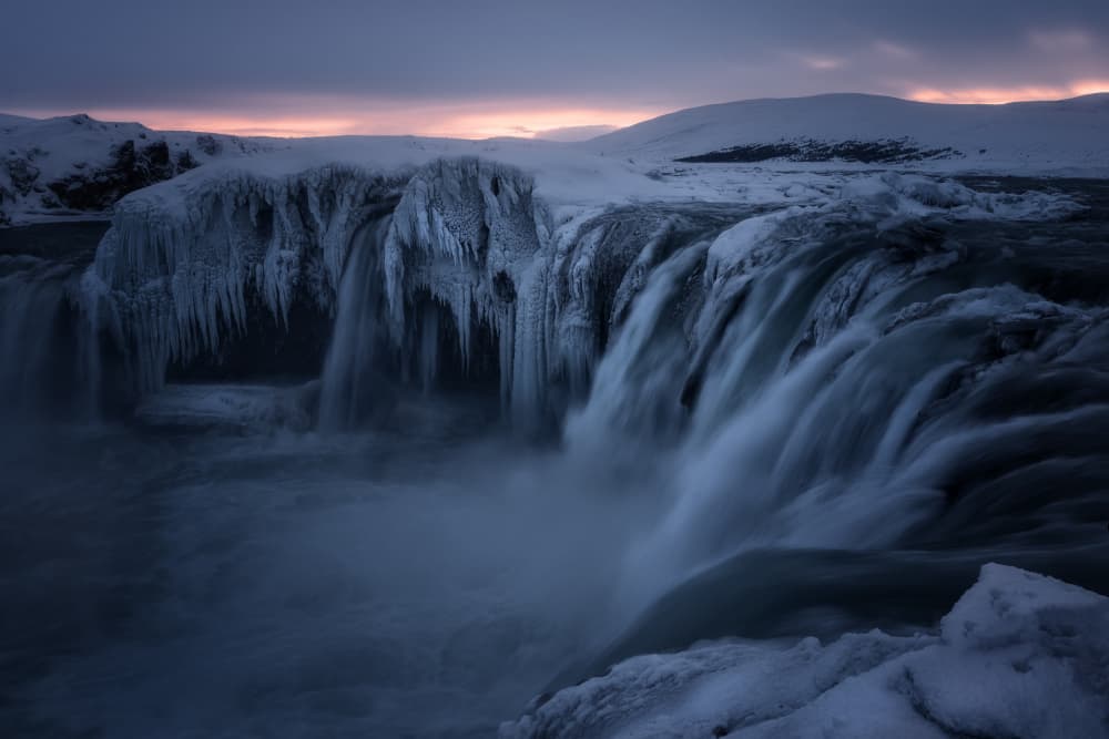 Winter Waterfall Dawn by Cesar Alvarez Osorio — canvas wall art