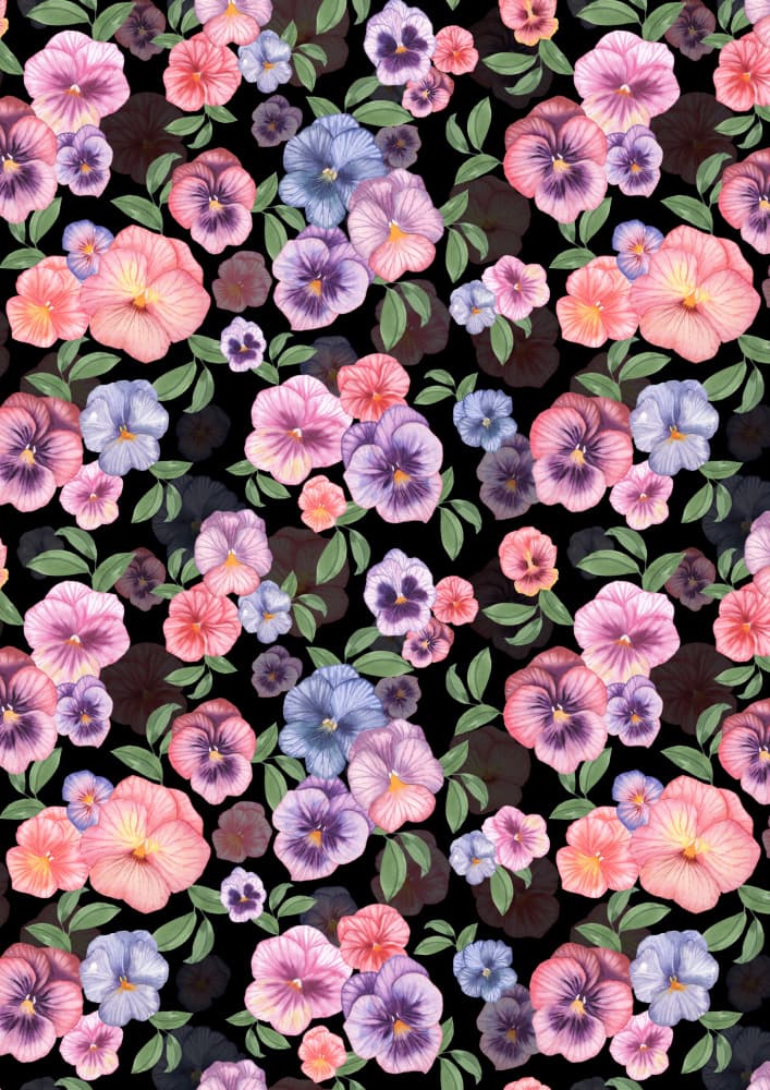 Vibrant Pansy Pattern by Linda Sitniece — canvas wall art