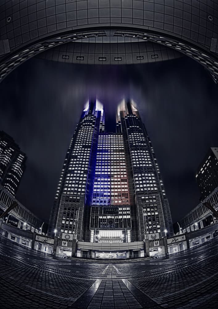 Dramatic Skyscraper Night by 大山 儀高 — canvas wall art