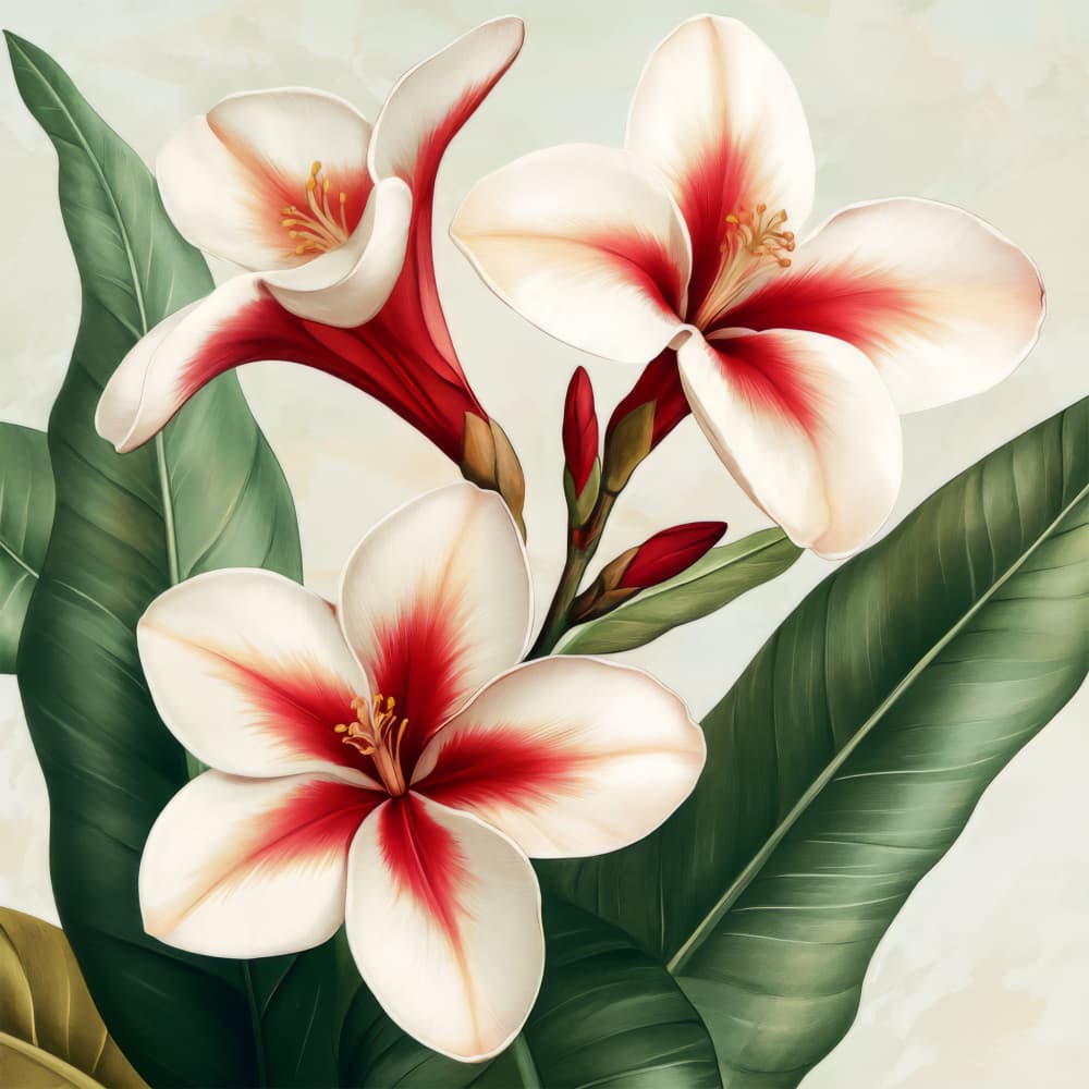 Red and White Tropical Blooms by Bilge Paksoylu — canvas wall art