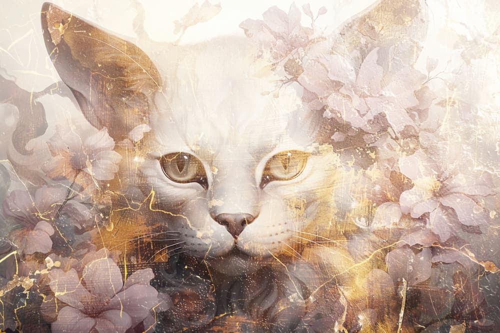 Golden Floral Feline by Rafal Kulik — canvas wall art