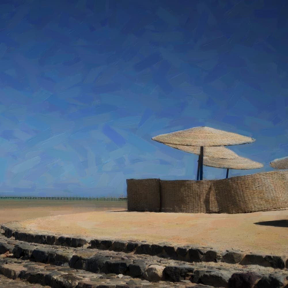 Sunny Resort Beach by Lynann Colligan — canvas wall art