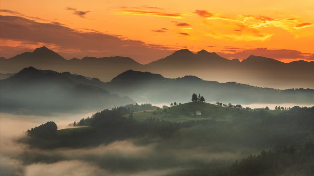 Misty Mountain Church by Bor — canvas wall art