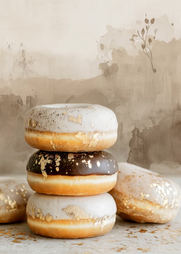 Stacked Gold Donuts by Justyna Jaszke — canvas wall art