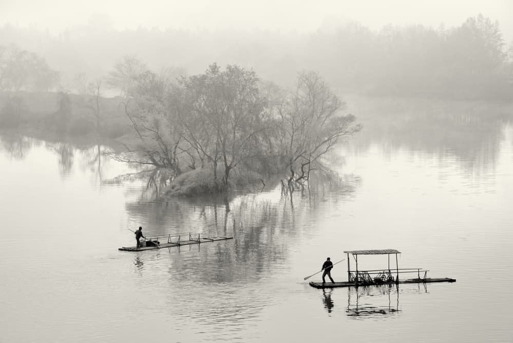 Misty River Rafts by C. Mei — canvas wall art