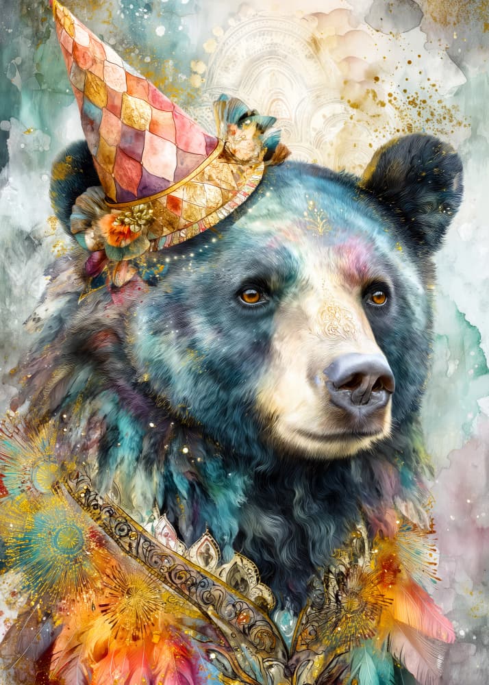 Whimsical Party Bear by Justyna Jaszke — canvas wall art