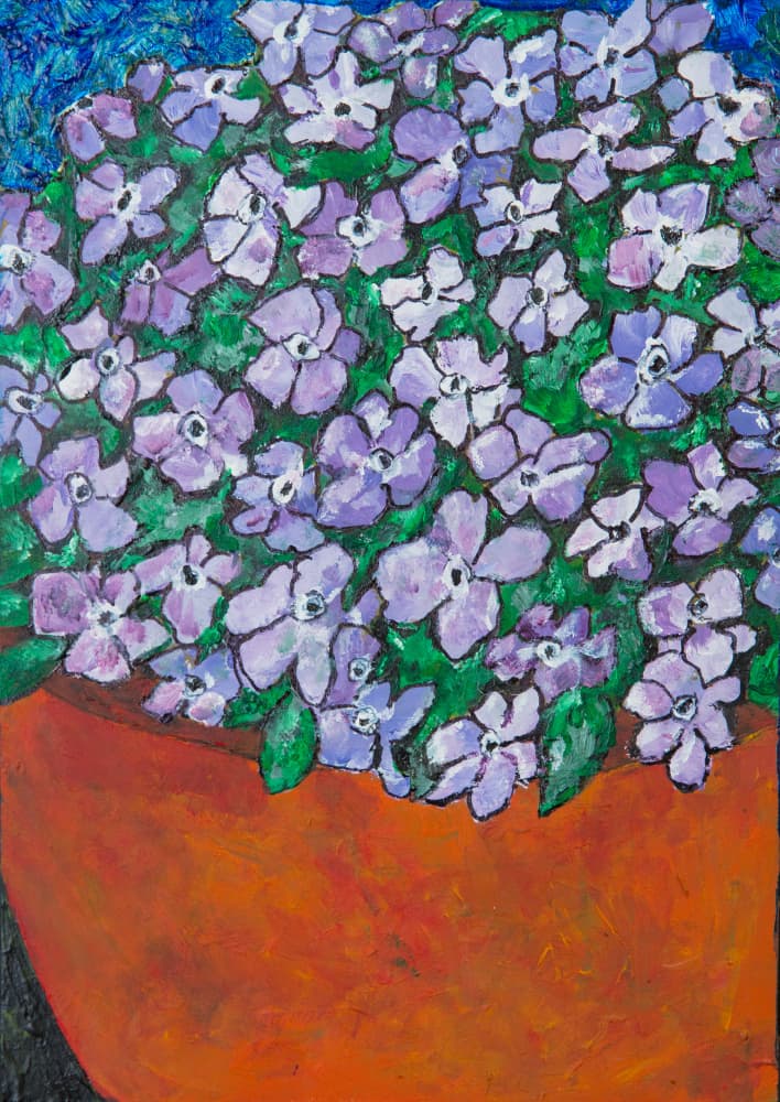 Vibrant Purple Potted Flowers by Dale Hefer — canvas wall art