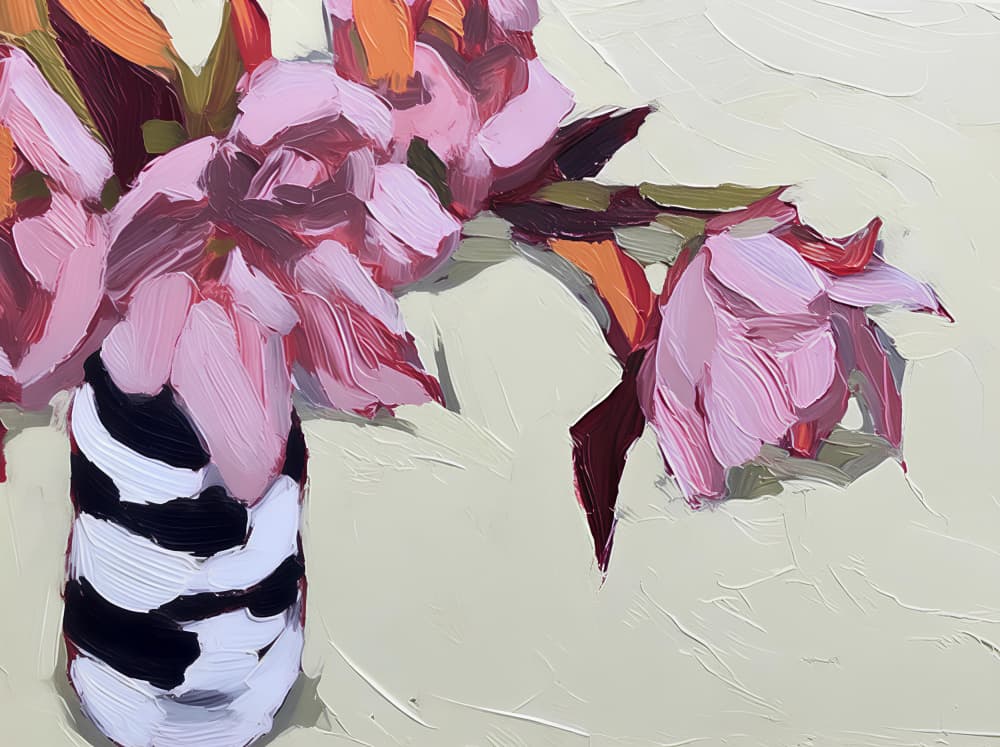 Pink Flowers Striped Vase by Avanesova Elena — canvas wall art