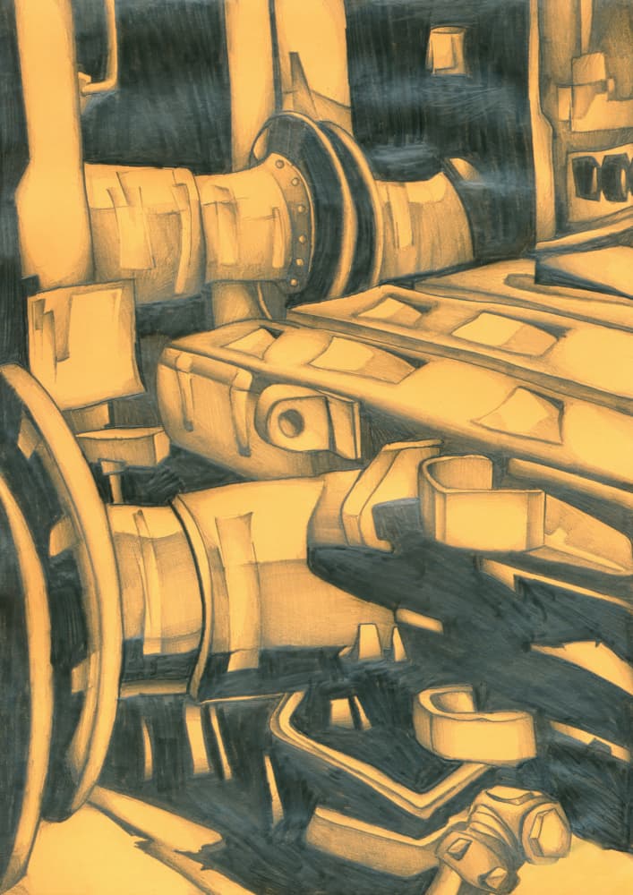 Golden Industrial Machine by Kulik — canvas wall art