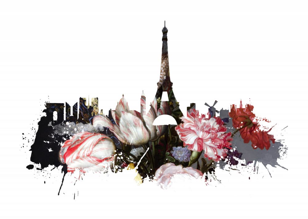 Eiffel Tower Floral Splash by Justyna Jaszke — canvas wall art