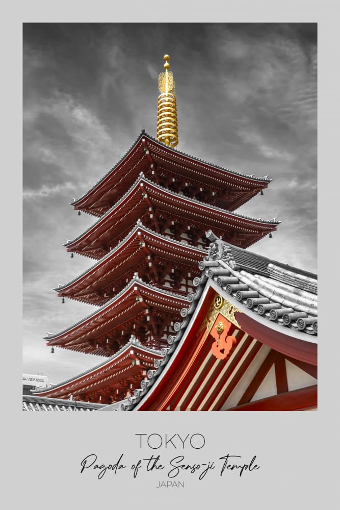 Golden Spire Tokyo Pagoda by Melanie Viola — canvas wall art