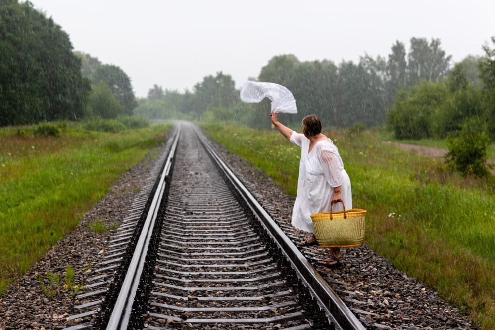 Waving on Rainy Tracks by Normunds Kaprano — canvas wall art