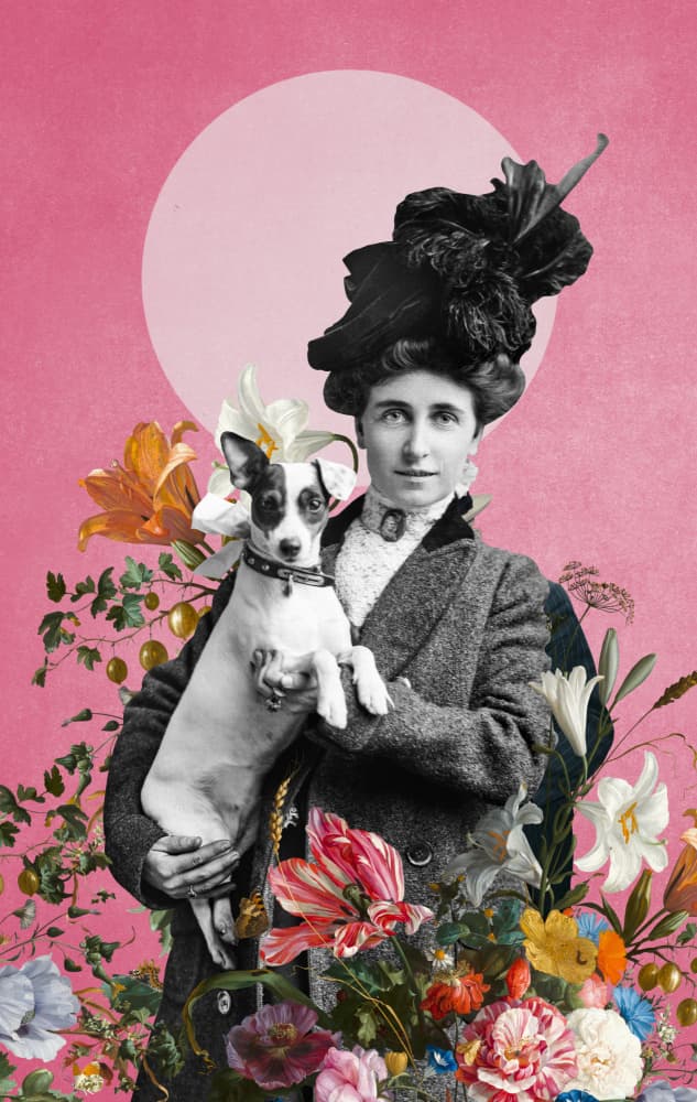 Vintage Woman And Dog by Marja van den Hurk — canvas wall art