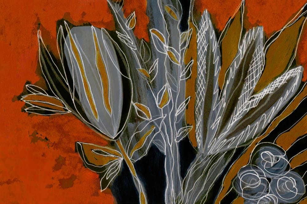 Grey and Orange Botanicals by Lori Ann Folz — canvas wall art