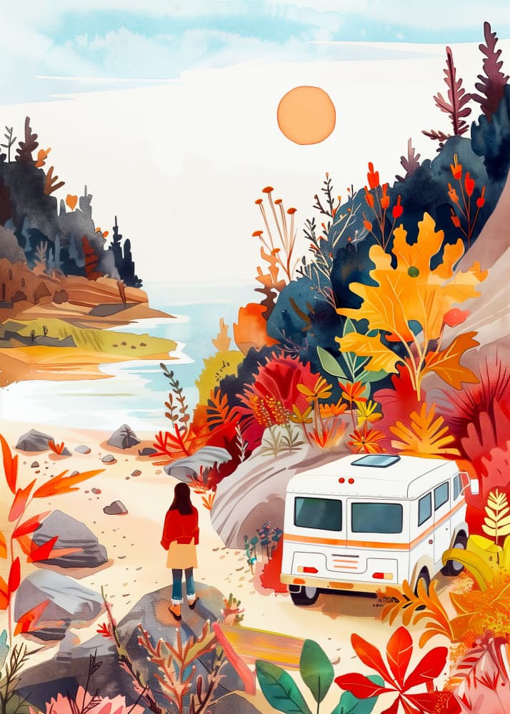 Autumn Camper Adventure by Justyna Jaszke — canvas wall art