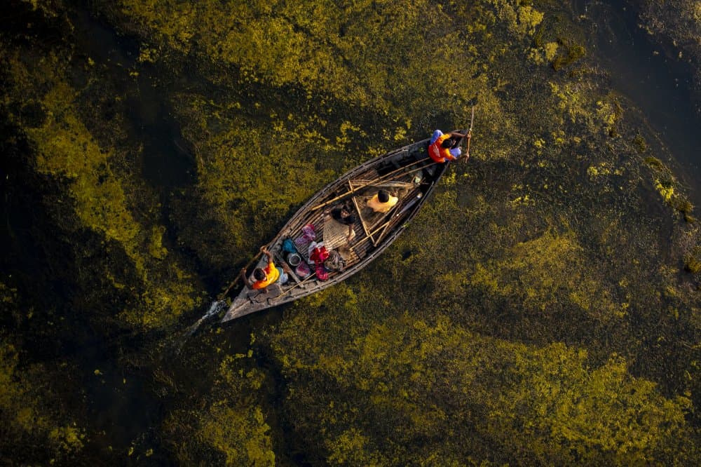 Boat Through Green Waters by Azim Khan Ronnie — canvas wall art