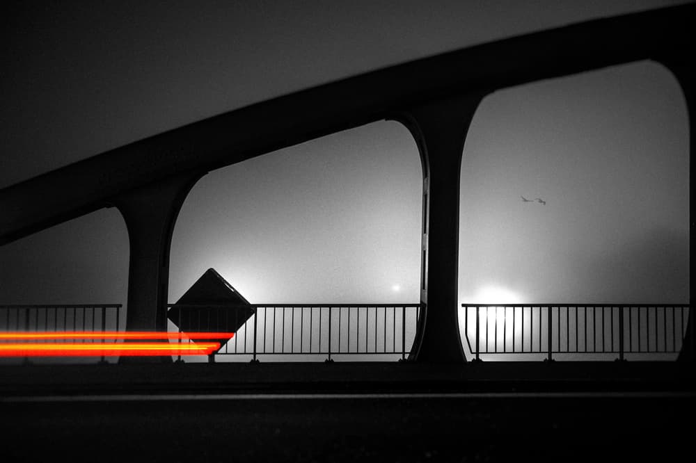 Foggy Bridge Light Trails by Marc Huybrighs — canvas wall art
