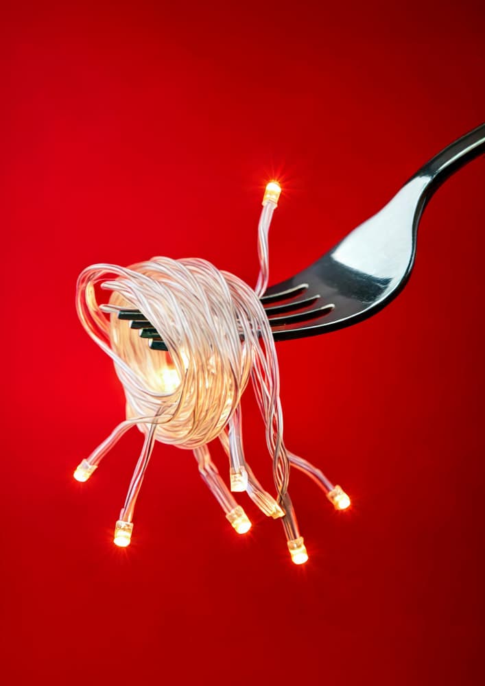 Glowing Pasta Fork by Artem Pozdniakov — canvas wall art