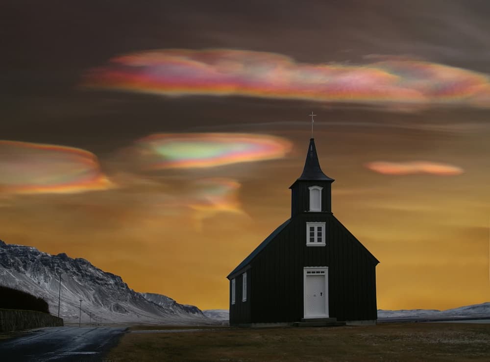 Black Church Iridescent Sky by Þorsteinn H. Ingibergsson — canvas wall art