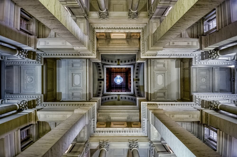 Symmetrical Architectural Grandeur by Renate Reichert — canvas wall art