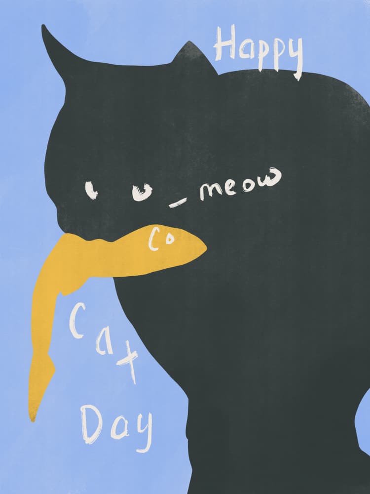 Happy Cat Day Meow by Little Dean — canvas wall art