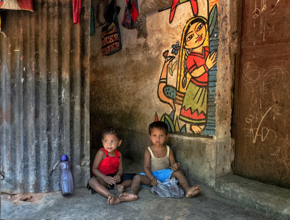Children with Folk Art by Shaibal Nandi — canvas wall art