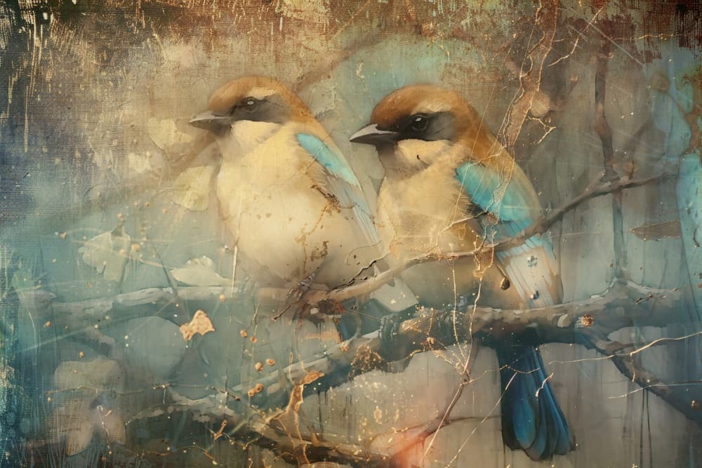 Vintage Blue Bird Pair by Rafal Kulik — canvas wall art