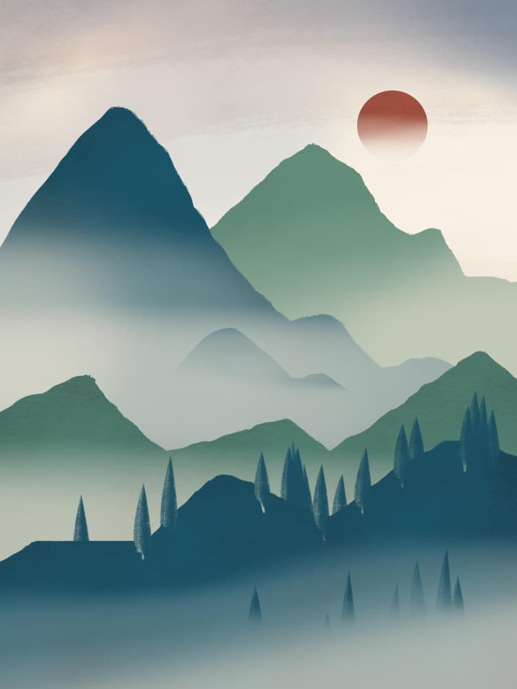 Misty Mountain Sunset by Little Dean — canvas wall art